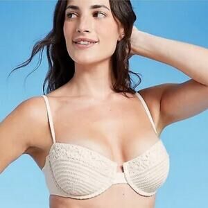 Shade & Shore Women's Crochet Underwire Bikini Top Off-White